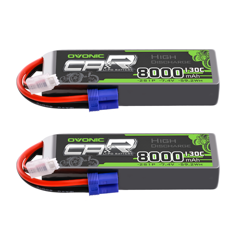 2x OVONIC 2S 8000mAh 7.4V 130C Lipo Battery with EC5 Connector for RC cars, Trucks, Boats, and Airplanes - Ovonicshop