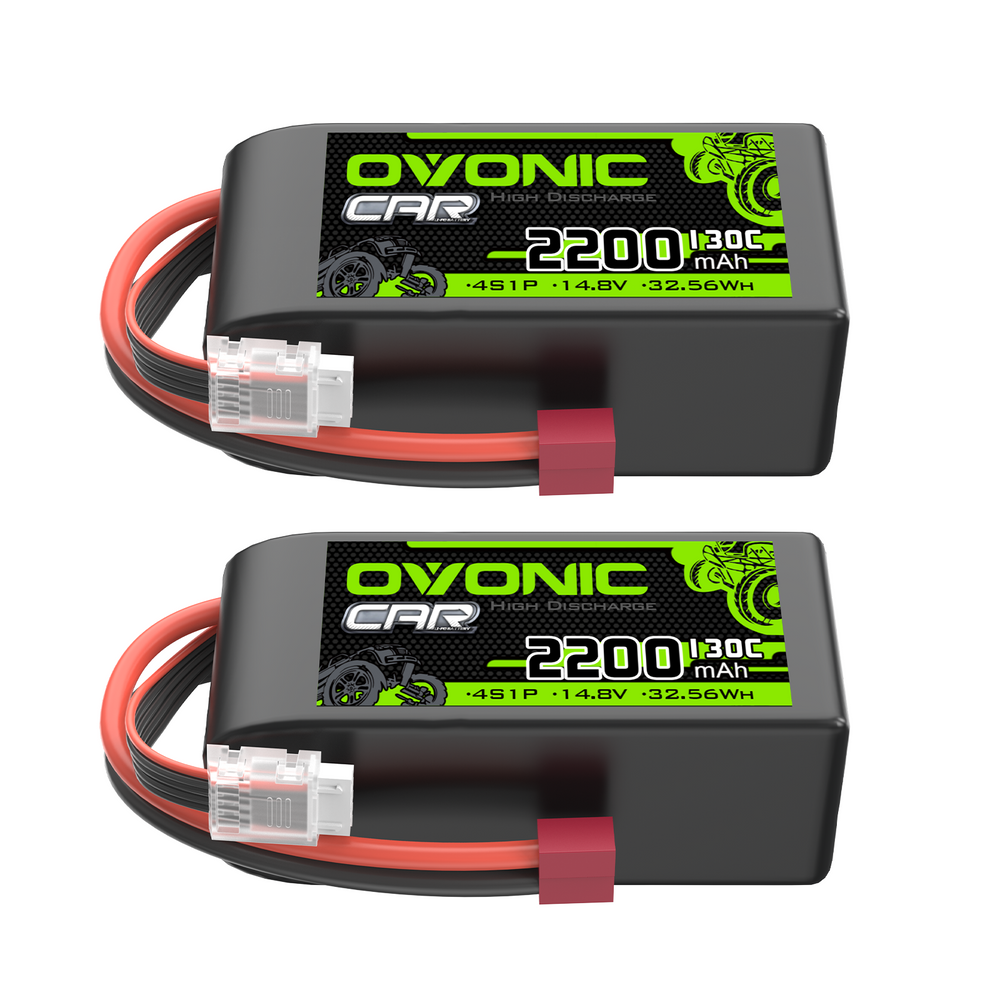 2x OVONIC 4S 2200mAh 14.8V 130C Shorty Lipo Battery with T Plug for 1/10 scale RC Car Truck Airplane