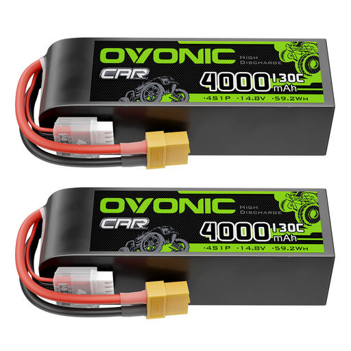 2x Ovonic 130C 4S 4000mAh 14.8V LiPo Battery with XT60 Plug for 1/8 & 1/10 scale RC Cars Trucks Crawlers Buggies
