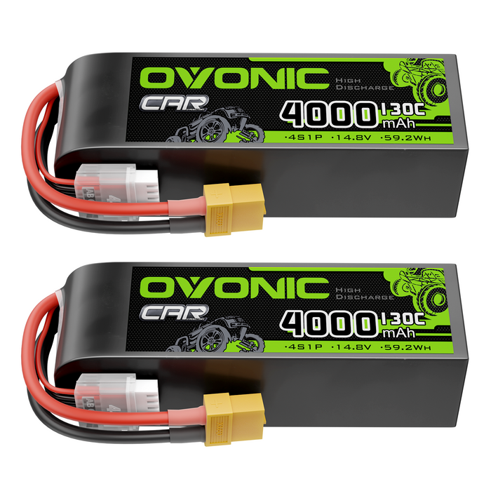 2x Ovonic 130C 4S 4000mAh 14.8V LiPo Battery with XT60 Plug for 1/8 & 1/10 scale RC Cars Trucks Crawlers Buggies