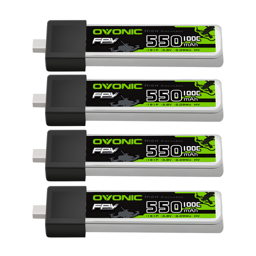4×OVONIC 1S Lipo Battery 550mAh 1S1P 100C 3.8V LiHV LiPo Battery with BT2.0 Plug for 1S Tinywhoop 75mm FPV Drone