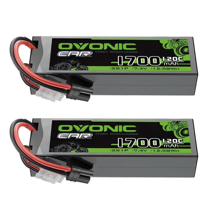 2x OVONIC 1700mAh 120C 7.4V Lipo Battery with IEC Plug for 2S RC Vehicle 1/10 Scale RC Car Truck