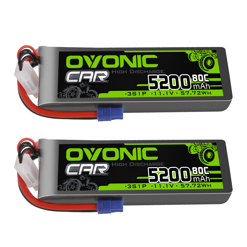 2x Ovonic 80C 3S1P 5200mAh 11.1V LiPo Battery for RC Car - EC3 Plug