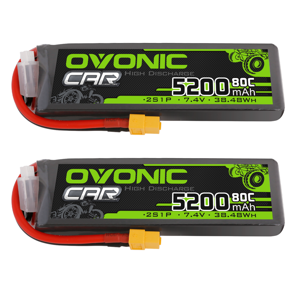 2× OVONIC 2S Lipo Battery 5200mAh 80C 7.4V RC Lipo Battery with XT60 Plug for 1/8 1/10 RC Vehicles Car Slash RC Buggy Truggy RC Airplane - Ovonicshop