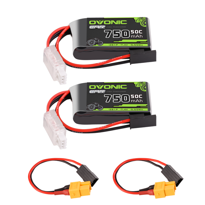 2×Ovonic 750mAh 2S1P 50C 7.4V RC CAR Lipo Battery With TRX Plug for 1/18 Monster Truck RC Car Trucks