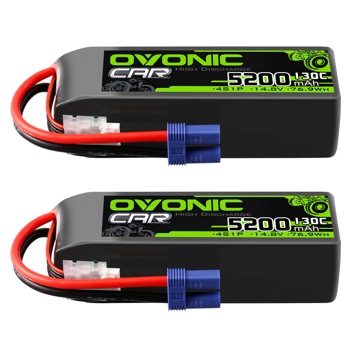 2× OVONIC 4S Lipo Battery 5200mAh 130C 14.8V RC Lipo Battery with EC5 Plug for RC 1/10 1/8 Vehicles Car RC Truck