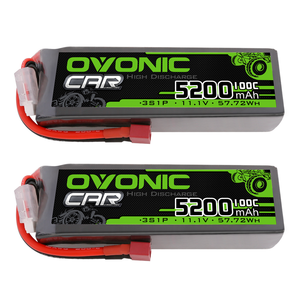 2x OVONIC 7.4V 100C 2S 5200mAh Lipo Battery T Plug For 1/10 RC Car Truck Boat
