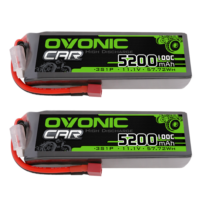 2x OVONIC 7.4V 100C 2S 5200mAh Lipo Battery T Plug For 1/10 RC Car Truck Boat