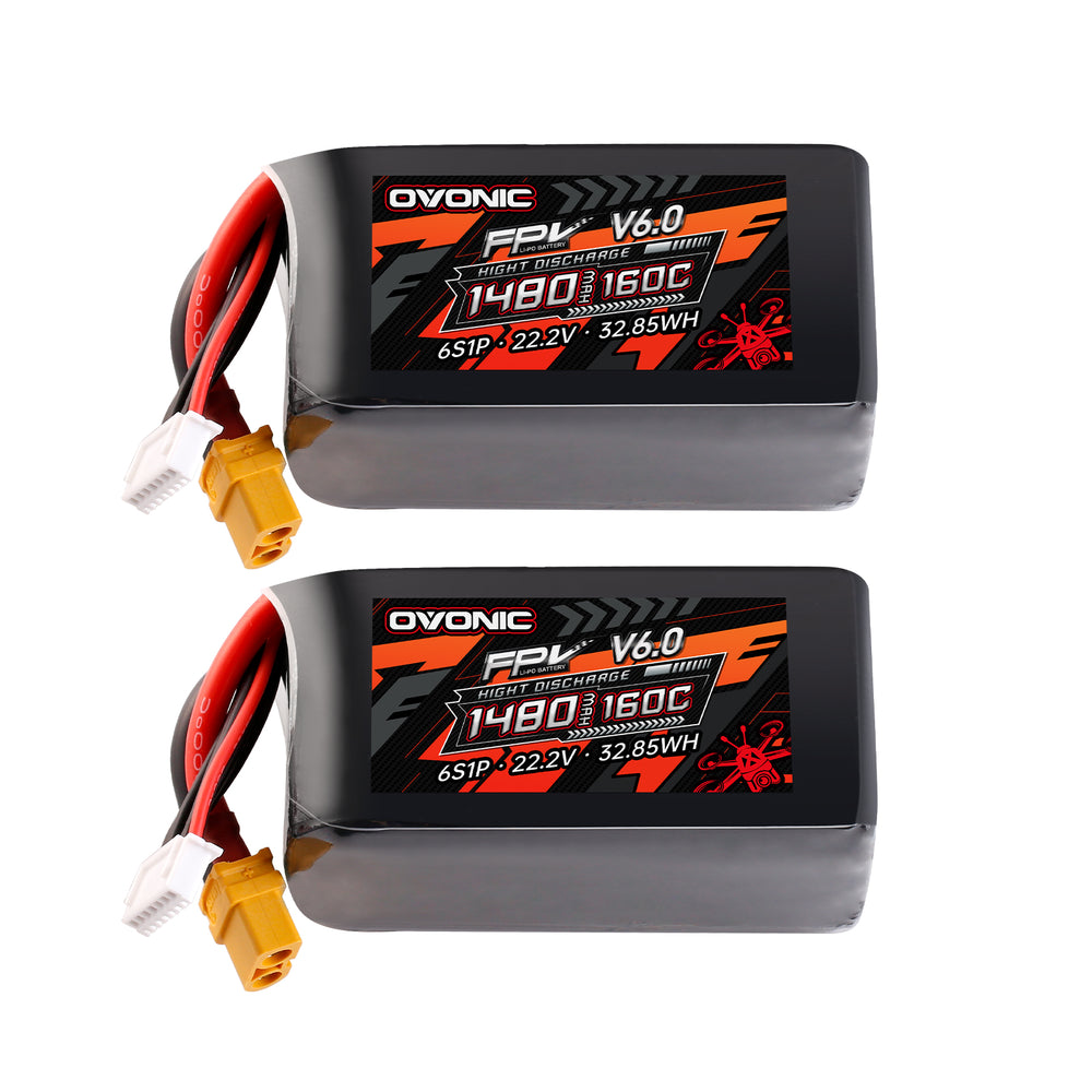 2x Ovonic 6S 1480mAh 160C 22.2V LiPo Battery with XT60 Plug