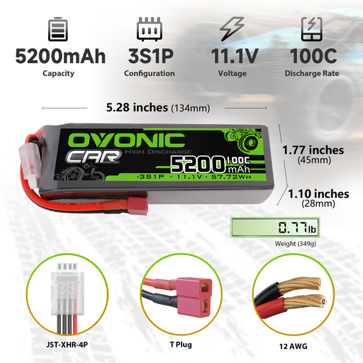 2x OVONIC 7.4V 100C 2S 5200mAh Lipo Battery T Plug For 1/10 RC Car Truck Boat - Ovonicshop