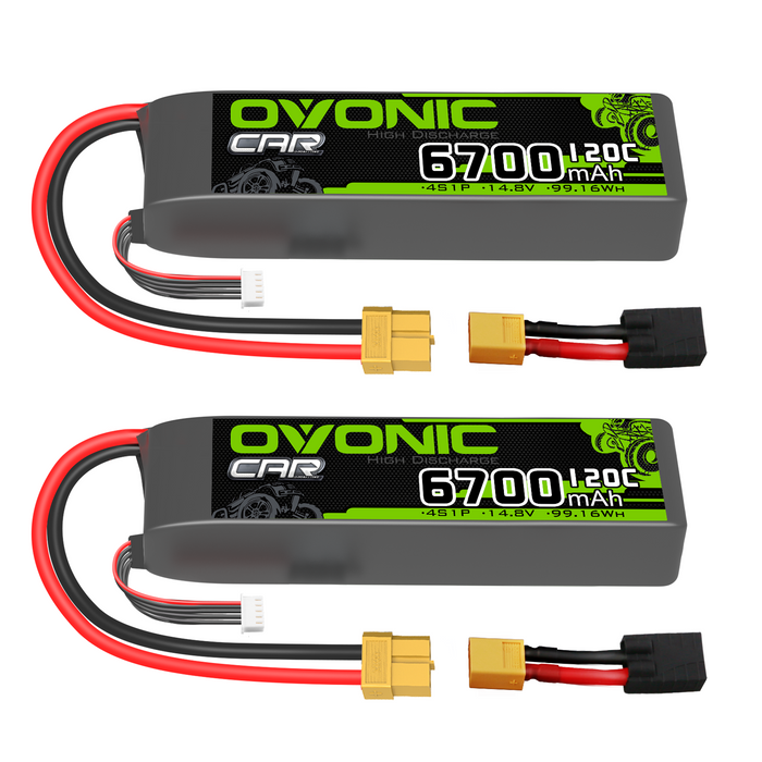 [2pcs] OVONIC 14.8V 120C 4S 6700mAh LiPo Battery with XT60-TRX Plug for Trx xmax RC Car boat