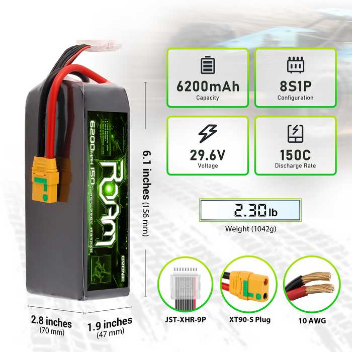 Ovonic Roam Series 8S Lipo Battery 6200mAh 8S1P 150C 29.6V Long Range Lipo Battery with XT90 Anti Spark Plug for 8S Cinelifte Long Range Multirotor X-Class - Ovonicshop