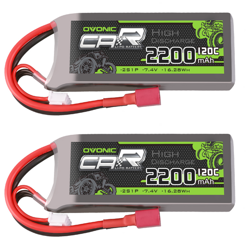 (Pre-Sale) 2x OVONIC 2200mAh 2S 7.4V 120C LiPo Batteries with T Plug for RC Airplane Car