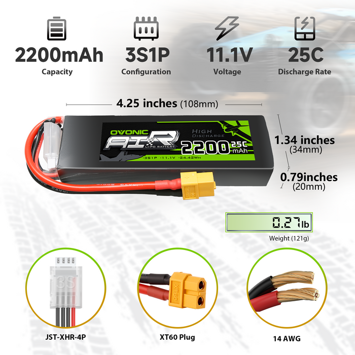 Ovonic 11.1 V 25C 2200mAh 3S1P 11.1V XT60 Plug Lipo Battery with D15 Dual 1.2A 1-3S LiPo Charger