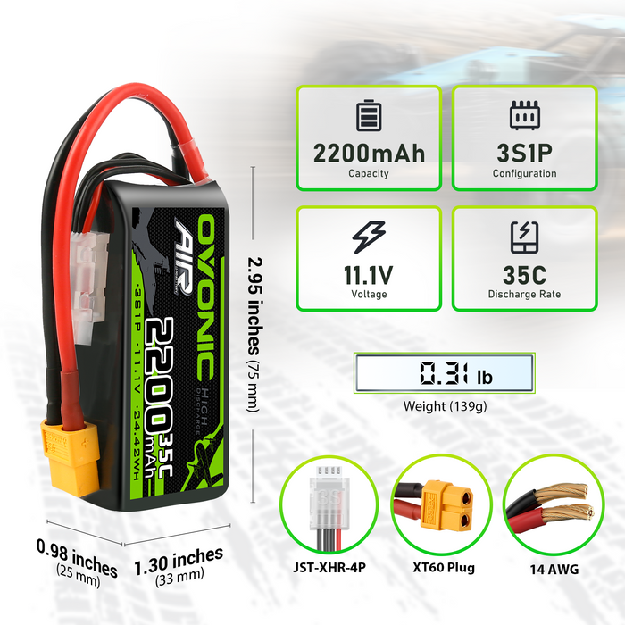 Ovonic 11.1 V 35C 2200mAh 3S1P 11.1V T Plug Lipo Battery with D15 Dual 1.2A 1-3S LiPo Charger