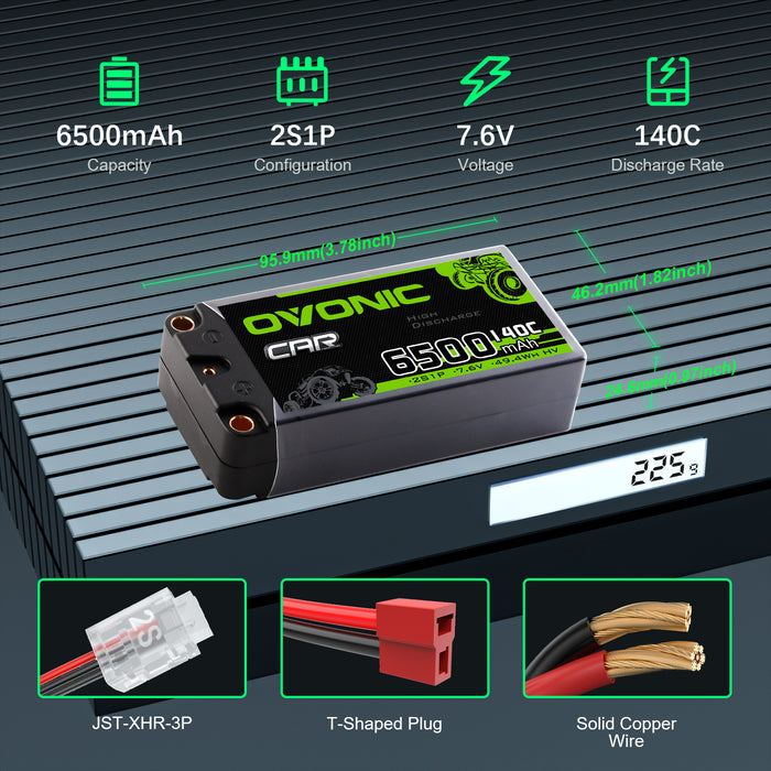 Ovonic 2S 6500mAh 140C 7.6V Hardcase LiHV Battery with 5.0mm Bullet to T/Deans Plug