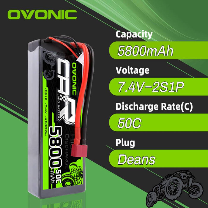 OVONIC 7.4V 5800mAh 2S1P 50C Hardcase Lipo Battery 24# with T Plug for RC Car Trucks - Ovonicshop