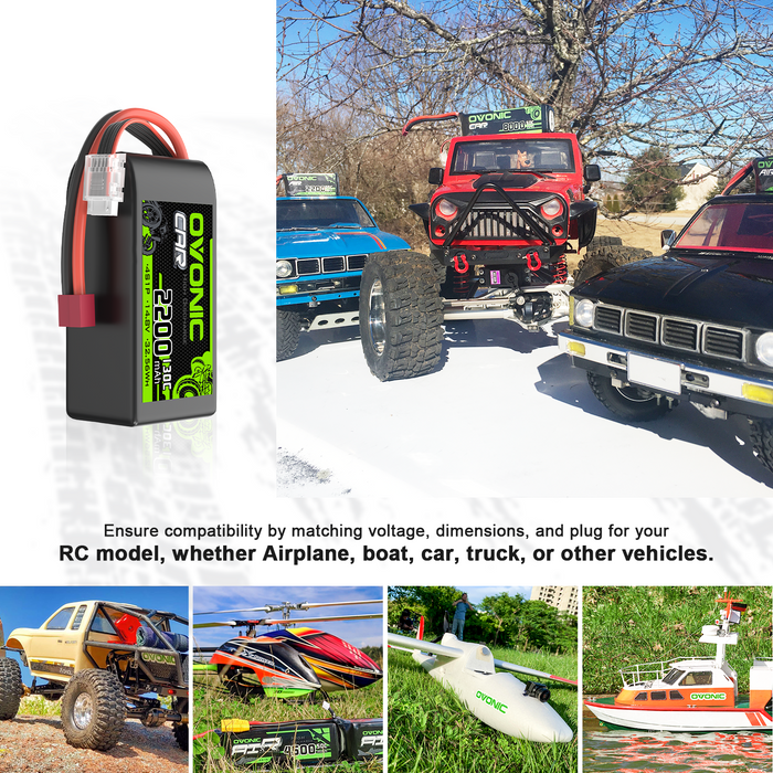 2x OVONIC 4S 2200mAh 14.8V 130C Shorty Lipo Battery with T Plug for 1/10 scale RC Car Truck Airplane