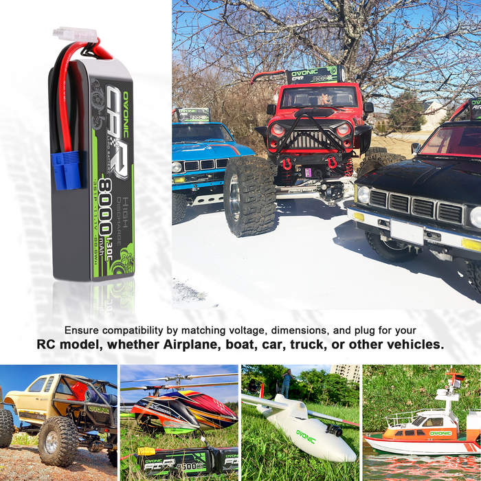 2 x OVONIC 3S 8000mAh 11.1V 130C Lipo Battery with EC5 Connector & Lipo Voltage Checker for 1/8 & 1/10 scale RC Car Truck Boat RC Airplane RC Racing