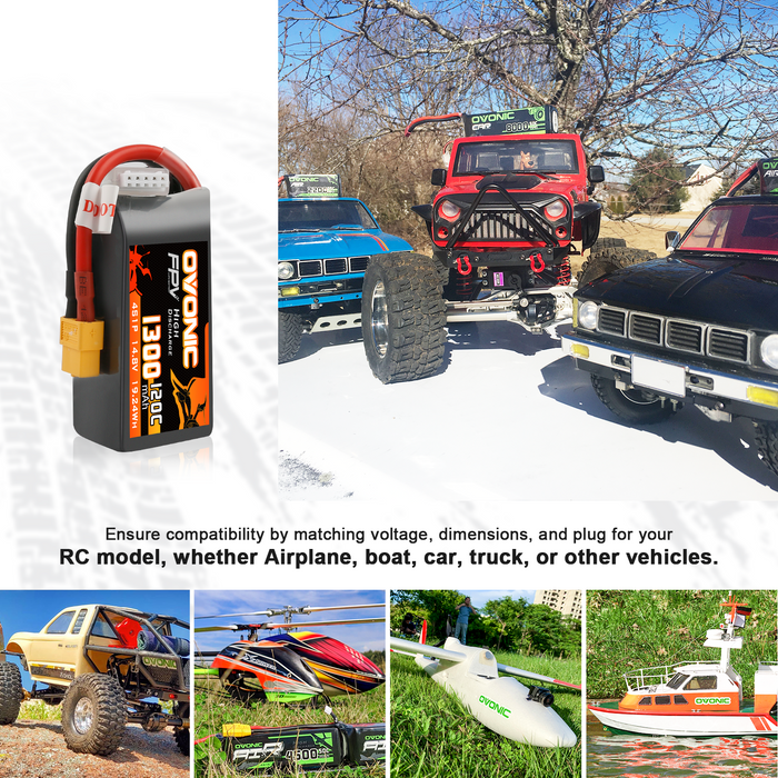 2x Ovonic 120C 14.8V 1300mAh 4S LiPo Battery Pack for FPV Racing - XT60 Plug - Ovonicshop