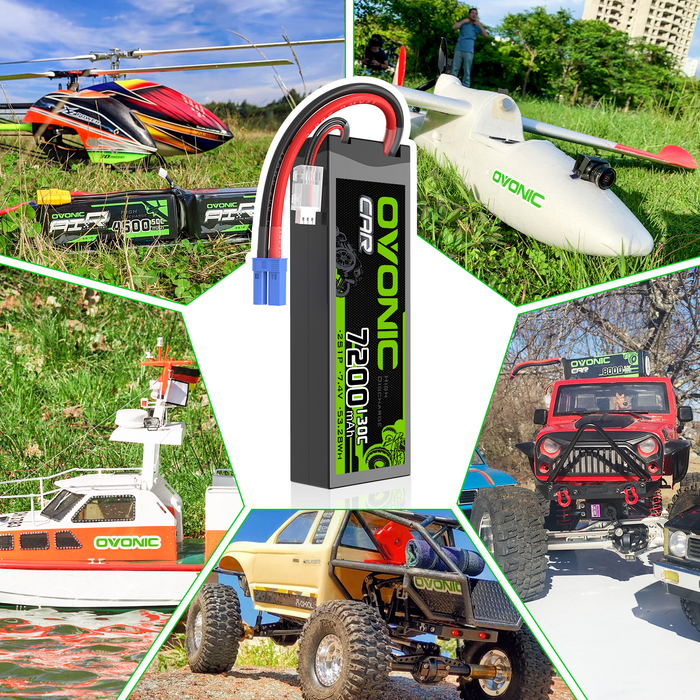 2x OVONIC 2S 7200mAh 130C Hardcase 7.4V Lipo Battery with EC5 Plug for 1/10 scale Vehicles Car RC Truck