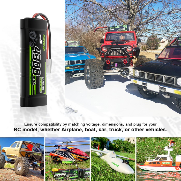 2 × OVONIC 7.2V 4300mAh NiMH Battery Pack 6-Cell with Tamiya Plug for RC Vehicles
