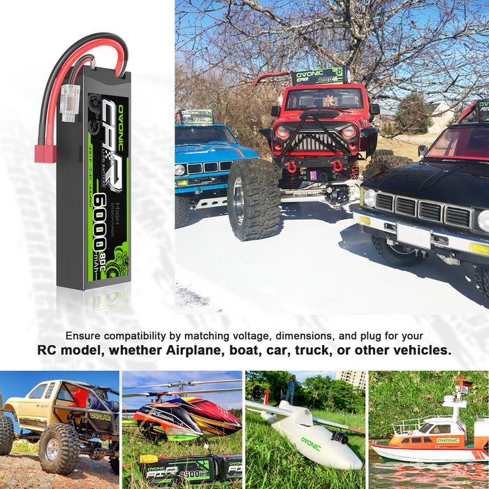 2X Ovonic 7.4V 80C 6000mAh 2S LiPo Battery T Plug with Battery Voltage Tester