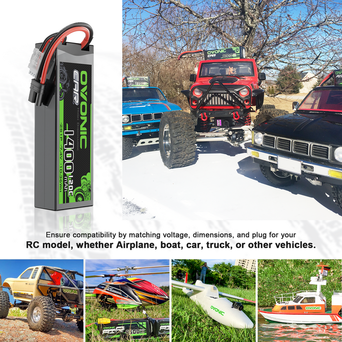 2x OVONIC 2S1P 1400mAh 120C 7.4V Lipo Battery with IEC Plug for RC Car Boat RC Aircraft