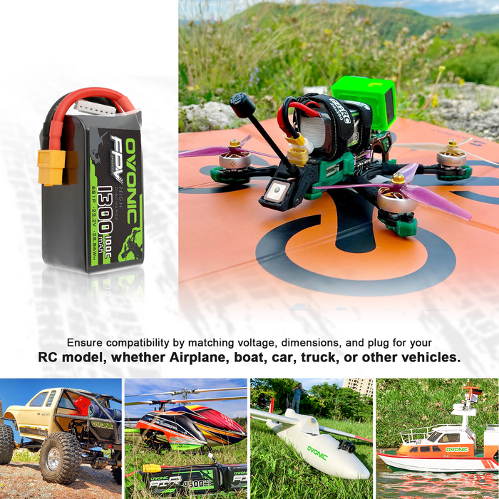2x OVONIC 1300mAh 6S 22.2V 100C LiPo Battery for FPV Freestyle - XT60 - Ovonicshop