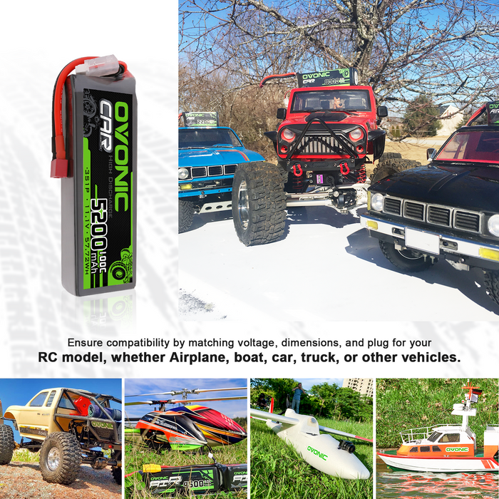 2x OVONIC 7.4V 100C 2S 5200mAh Lipo Battery T Plug For 1/10 RC Car Truck Boat