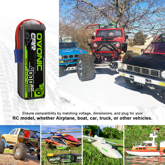 Ovonic 60C 6S 4000mAh 22.2V LiPo Battery with EC5 Plug for Arrma RC Car Aircraft