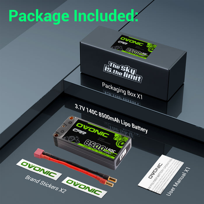 Ovonic 1S2P 8500mAh 140C 3.7V Hardcase Battery with 5.0mm Bullet to T/Deans Plug