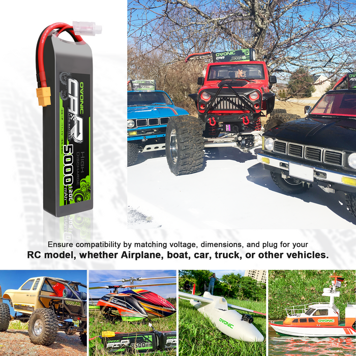 2x Ovonic 11.1V 120C 3S 5000mAh LiPo Batteries XT60-TRX for RC Car Heli Jet boat - Ovonicshop