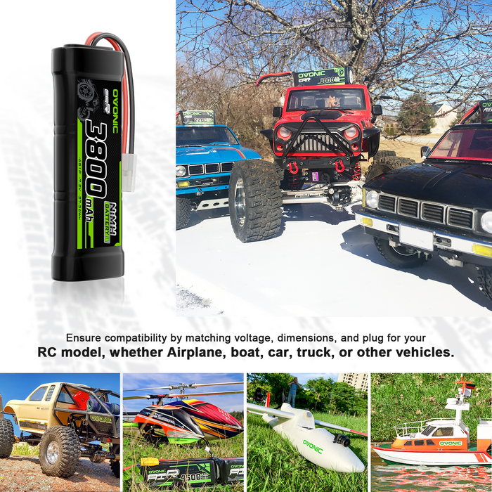2 × OVONIC 7.2V 3800mAh NiMH Battery Pack 6-Cell with Tamiya Plug for 1/10 RC Cars & Trucks