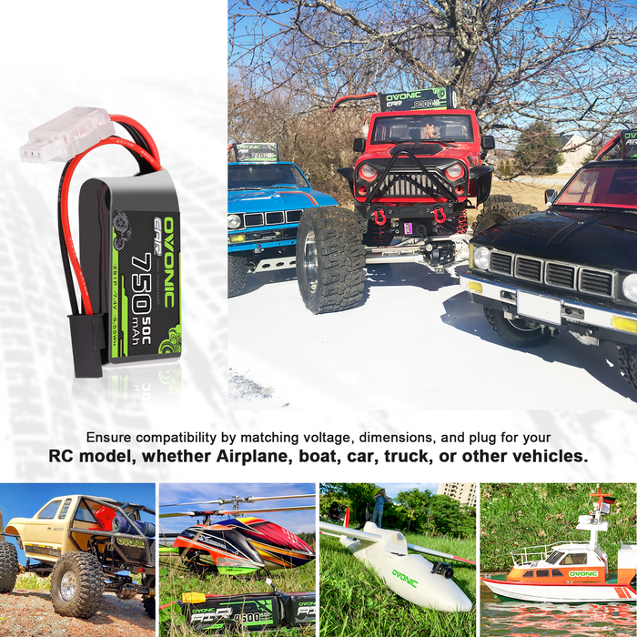 2×Ovonic 750mAh 2S1P 50C 7.4V RC CAR Lipo Battery With TRX Plug for 1/18 Monster Truck RC Car Trucks