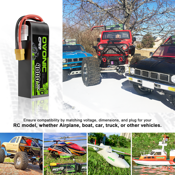2x Ovonic 130C 4S 4000mAh 14.8V LiPo Battery with XT60 Plug for 1/8 & 1/10 scale RC Cars Trucks Crawlers Buggies
