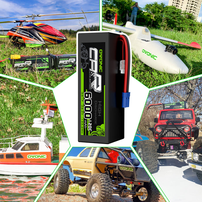 2 x OVONIC 6S Battery 6000mAh 22.2V 120C Hardcase Lipo Battery with EC5 Connector for 1/8 Scale RC Car & Truck Boat RC Airplane RC Racing - Ovonicshop