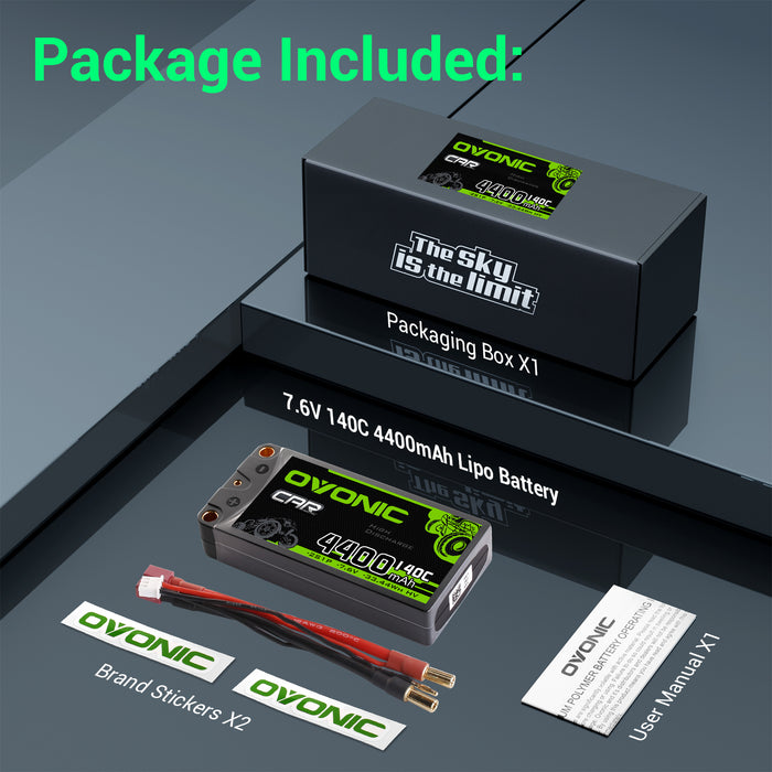 Ovonic 2S 4400mAh 140C 7.6V Hardcase LiHV Battery with 5.0mm Bullet to T/Deans Plug