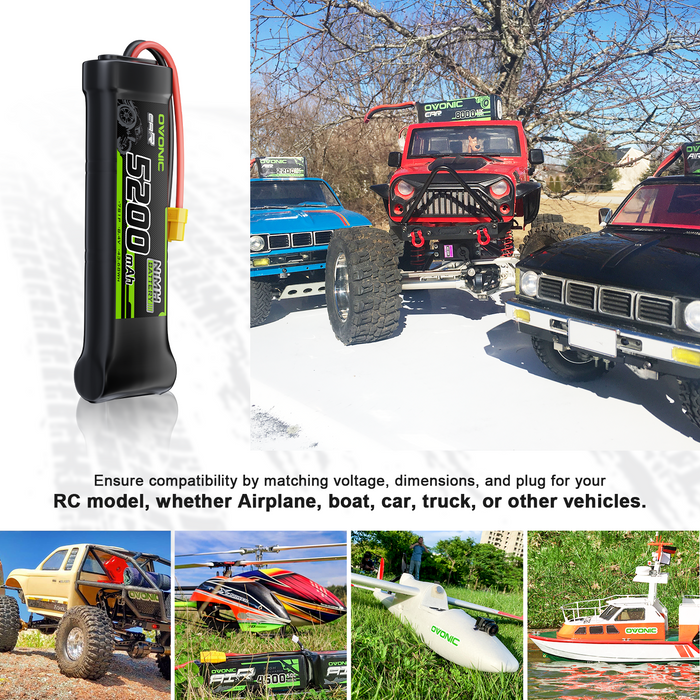 2 × OVONIC 8.4V 5200mAh NiMH Battery Pack 7-Cell Hump with XT60 & TRX Plug for RC Cars