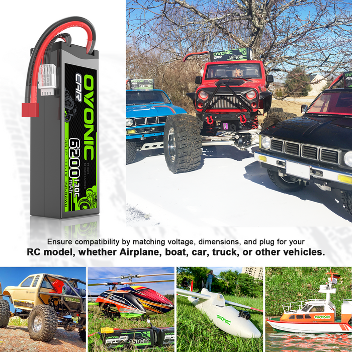 2x OVONIC 3S 6200mAh 11.1V 130C Hardcase LiPo Battery with Deans Plug for 1/8 & 1/10 Scale RC Car Truck RC Airplane