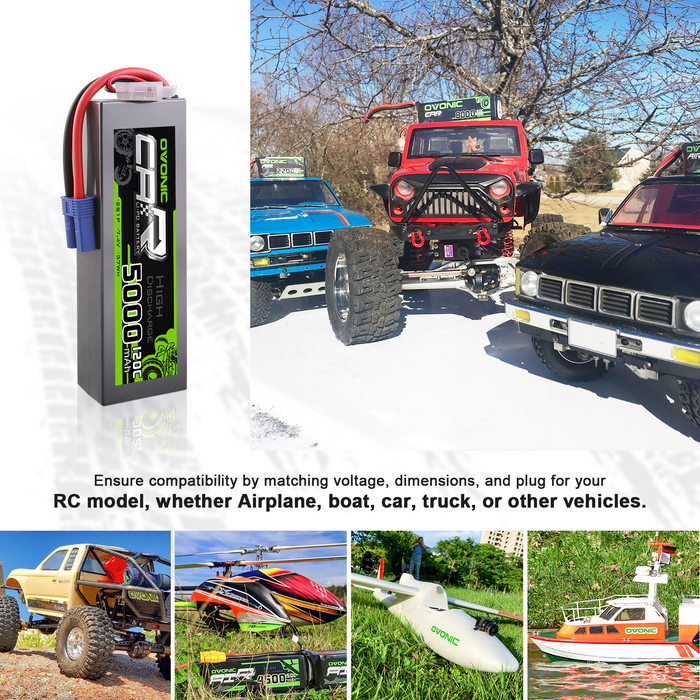 2x Ovonic 7.4V 120C 5000mAh 2S LiPo Battery with EC5 plug for 1/8 & 1/10 scale RC Vehicle
