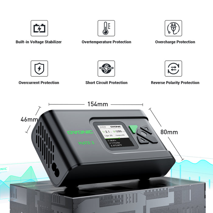 OVONIC Mate2 200W 12A Smart LiPo Balance Charger with LiPo Safe Bag for RC Batteries (LiPo/Li-ion/LiHV/LiFe 2-6S & NiMH 4-15S)