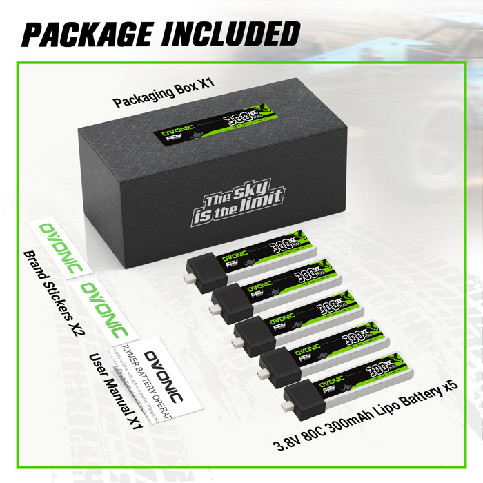 25 x OVONIC 3.8V 80C 300mAh 1S LiHV LiPo Battery with BT2.0 Plug for 1S TinyWhoop & BetaFPV Whoop Drones - Ovonicshop