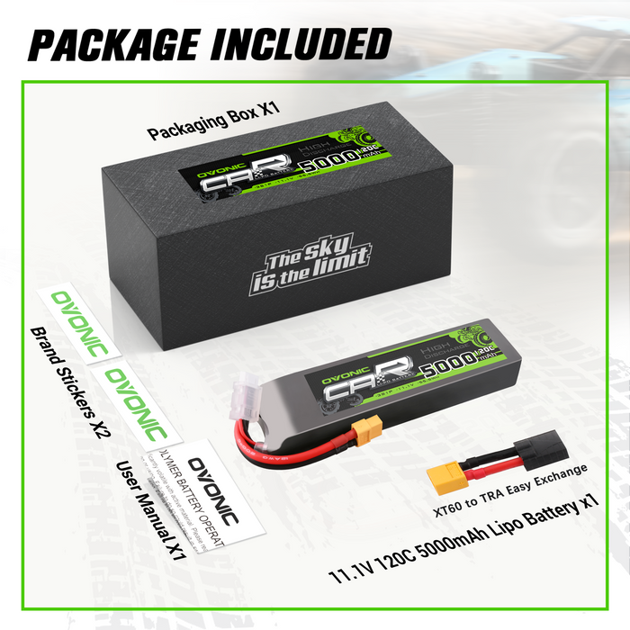 2x Ovonic 11.1V 120C 3S 5000mAh LiPo Batteries XT60-TRX for RC Car Heli Jet boat - Ovonicshop