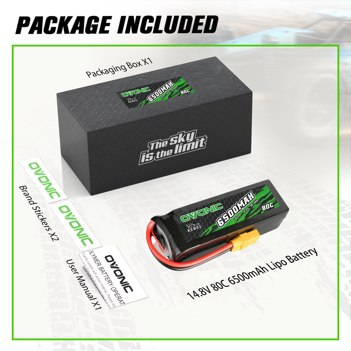 Ovonic Rebel 80C 6500mAh 4S 14.8V Lipo Battery for RC Car Truck ARRMA 4S 8S - XT90 Plug - Ovonicshop