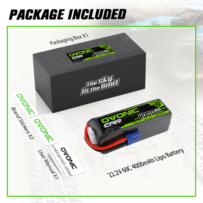 Ovonic 60C 6S 4000mAh 22.2V LiPo Battery with EC5 Plug for Arrma RC Car Aircraft