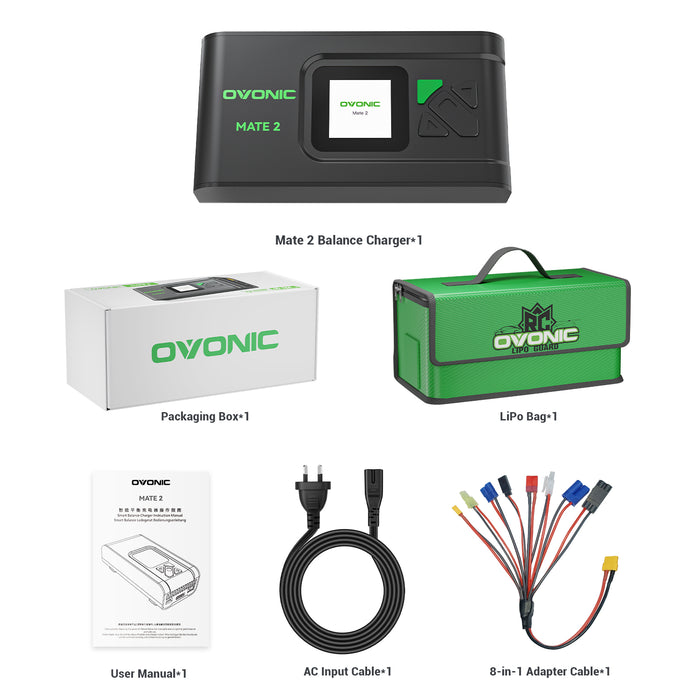 OVONIC Mate2 200W 12A Smart LiPo Balance Charger with LiPo Safe Bag for RC Batteries (LiPo/Li-ion/LiHV/LiFe 2-6S & NiMH 4-15S)