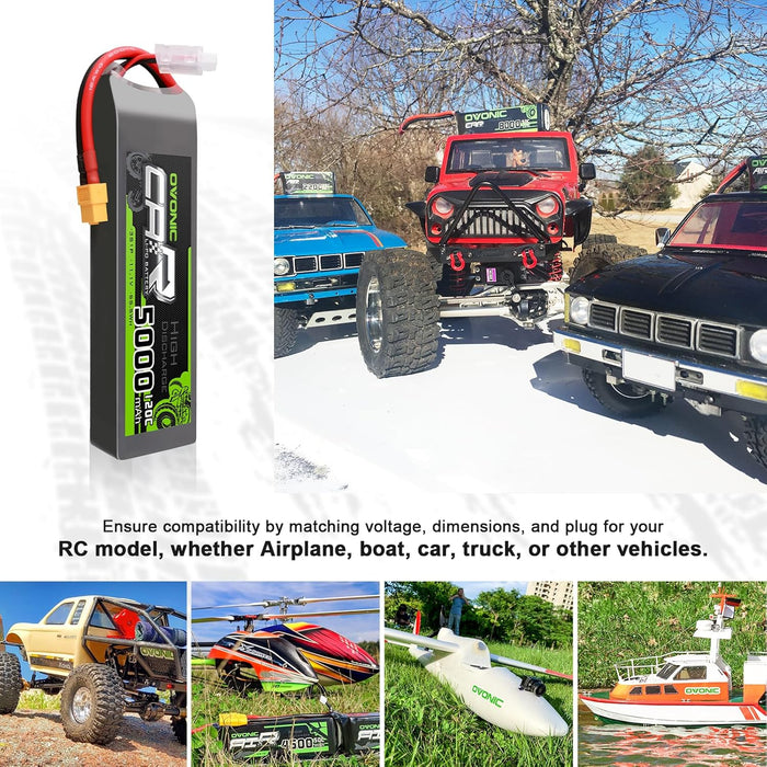 2x OVONIC 11.1V 120C 5000mAh 3S Lipo Battery with EC5 Plug & Lipo Voltage Checker for 1/8 & 1/10 Scale RC Car Truck Boat RC Airplane Helicopter RC Vehicles