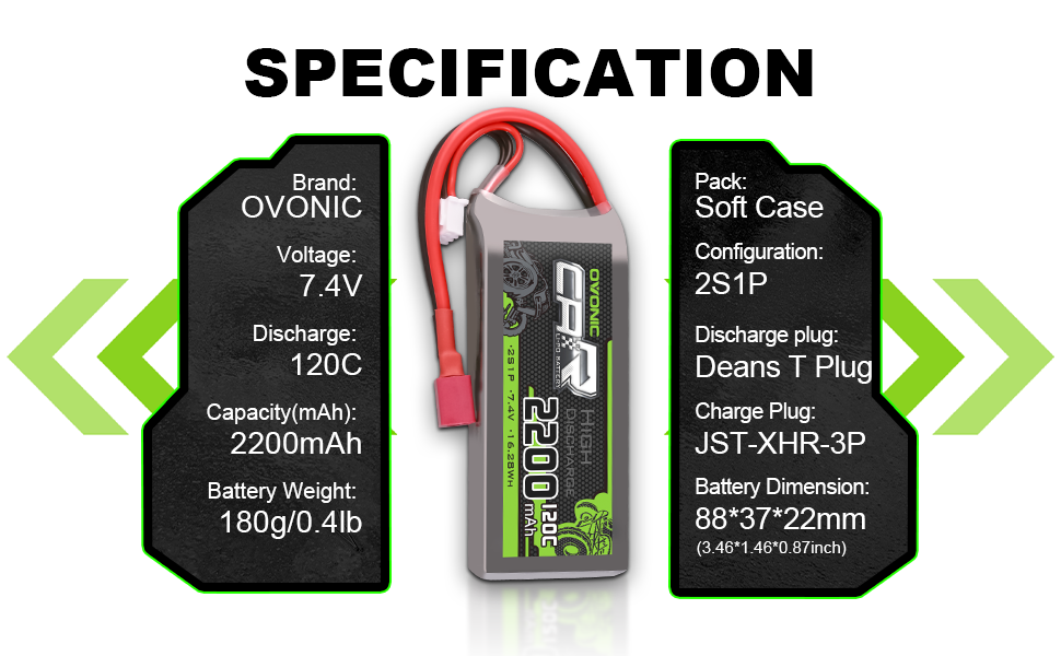 (Pre-Sale) 2x OVONIC 2200mAh 2S 7.4V 120C LiPo Batteries with T Plug for RC Airplane Car