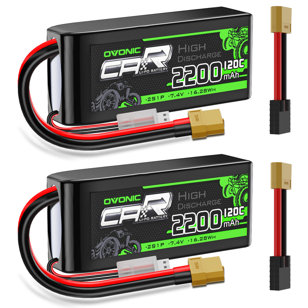 2x Ovonic 2S Lipo Battery 2200mAh 120C 7.4V RC CAR Lipo Battery With XT60 to TRA for 1/16 Slash E-Revo RC Car RC Truck